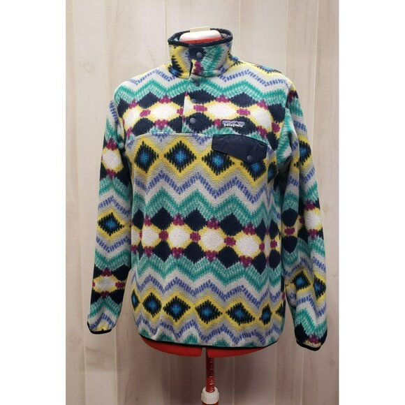 Women's Medium Patagonia Synchilla Snap-T Fleece Pullover Timber Twist Navy Blue - Picture 1 of 12